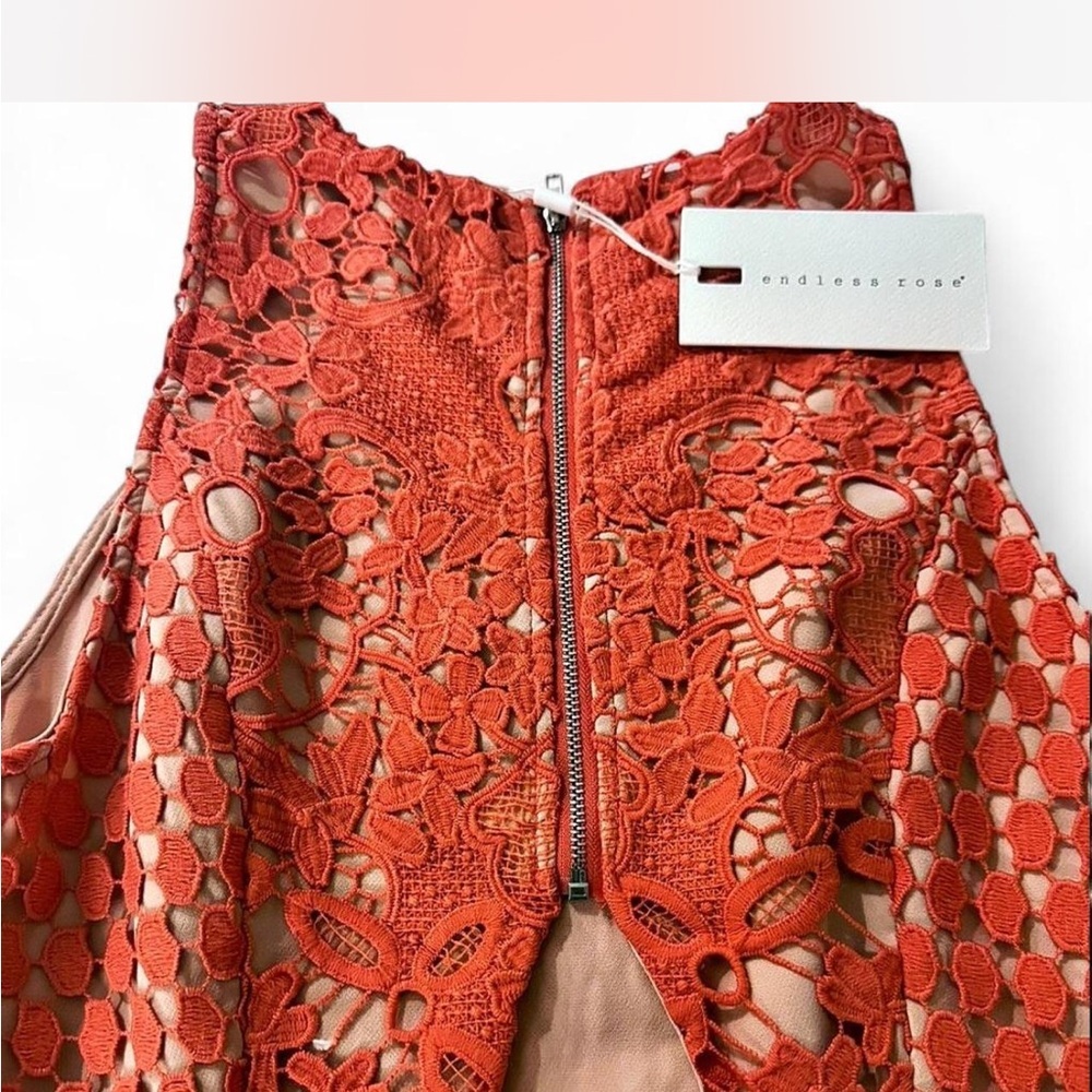 NWT cottagecore boho wedding guest Endless Rose coral sheath lace mini dress - Picture 6 of 6